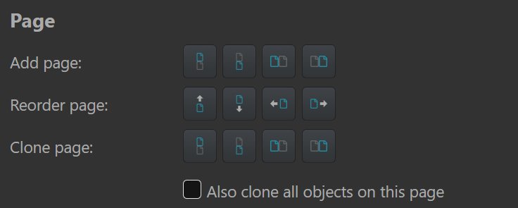 Commands for adding, moving and cloning pages.