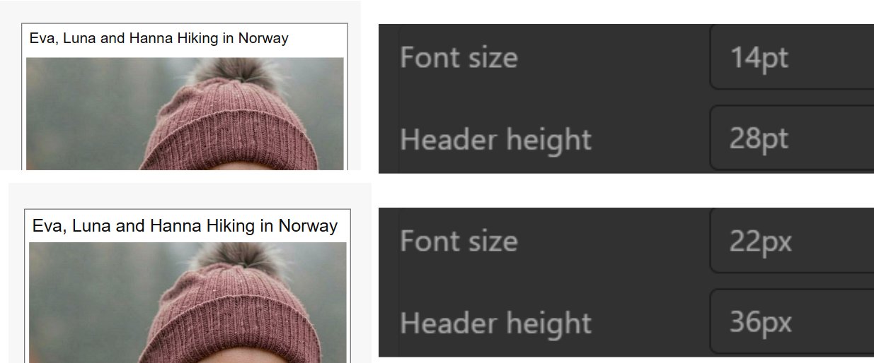 Using different units to specify font sizes.
