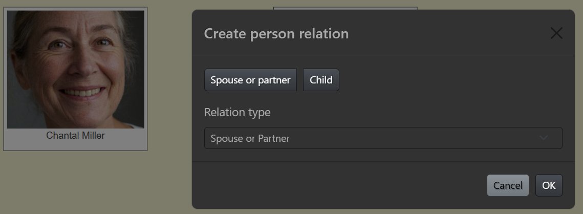 The relation type selector dialog.