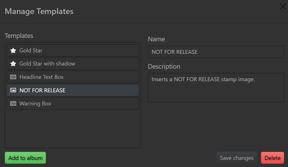 A screen shot of the template manager.