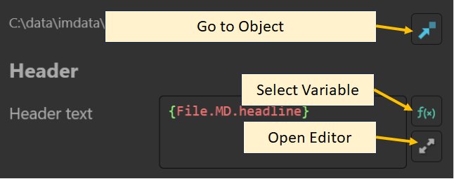 Buttons for the text input field in the property editor.