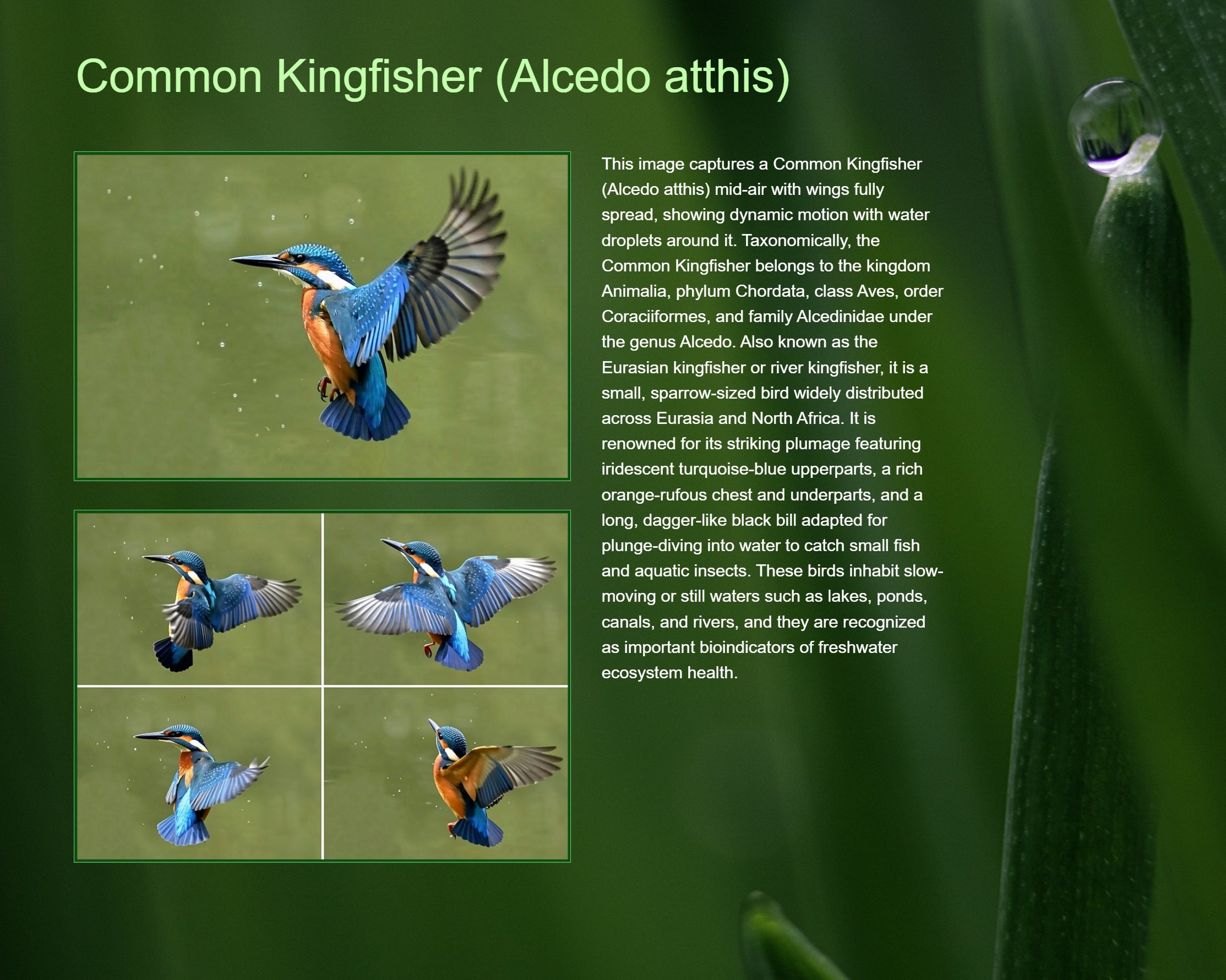 An album displaying photos and information about a kingfisher.