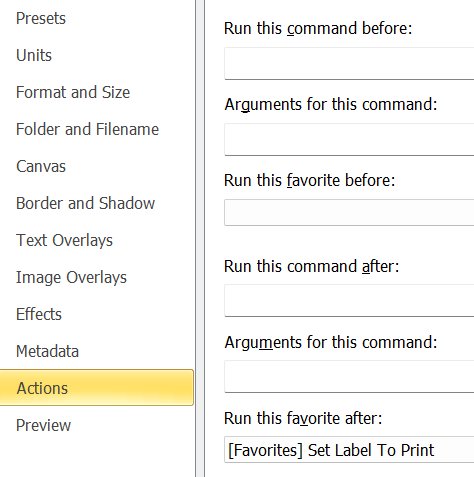 The Actions tab in the IMatch Batch Processor.