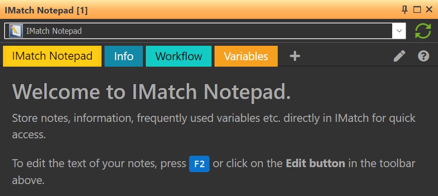 The IMatch Notepad app in an app panel.