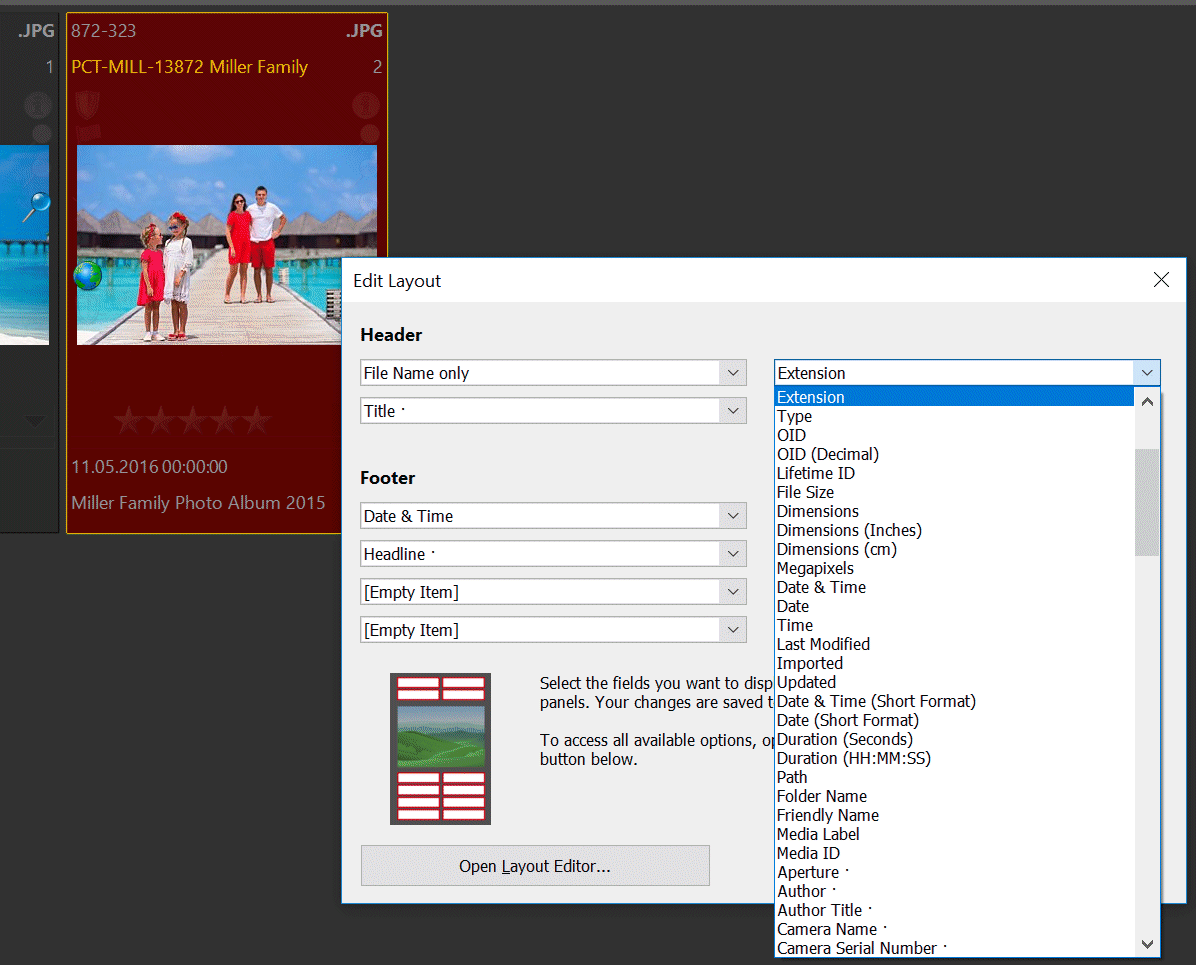 The simple file window layout editor alows you to quickly select the data to display in the file window.